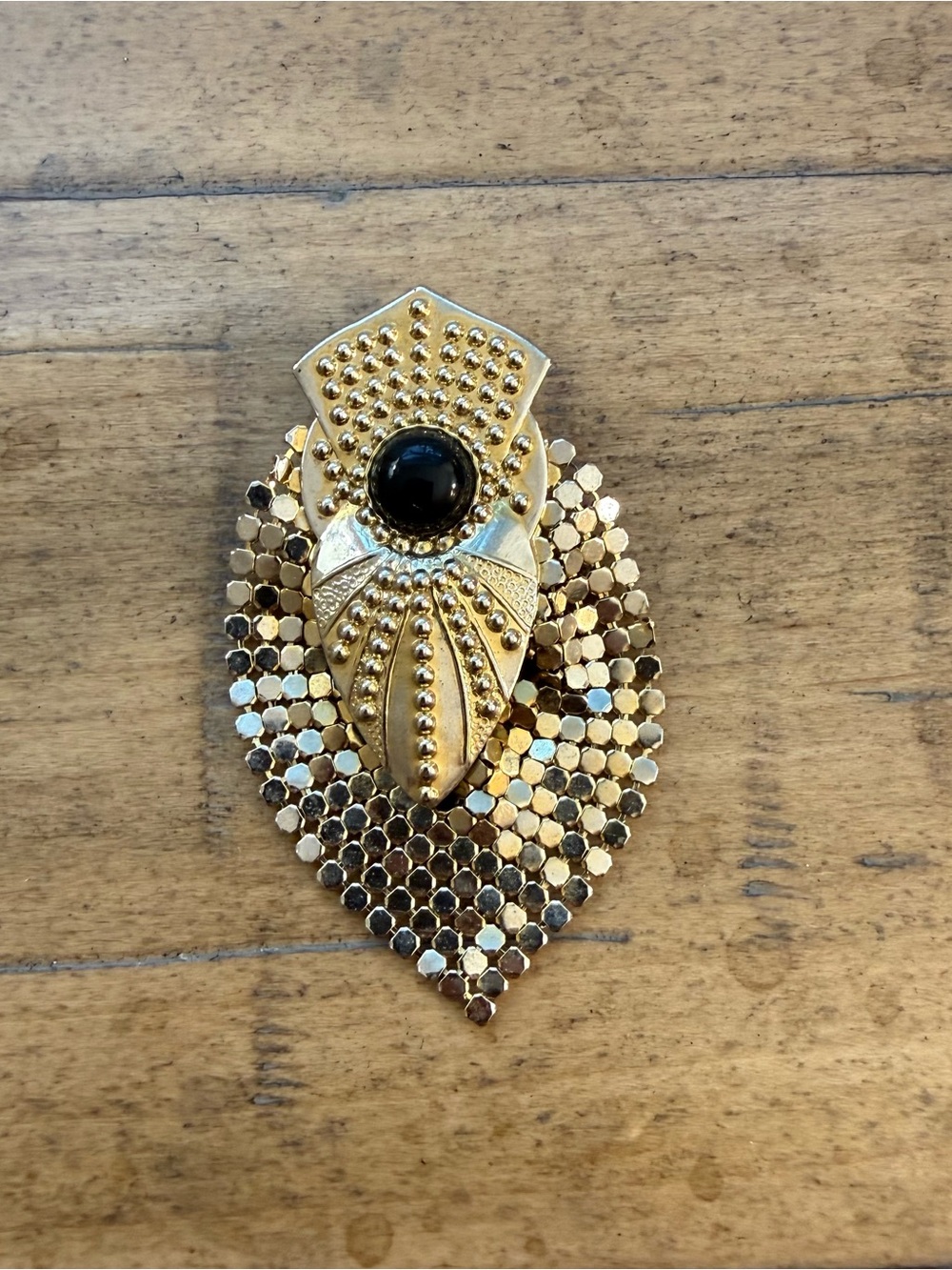 Vintage Gold Tone with a Black Stone Teardrop Statement Broach